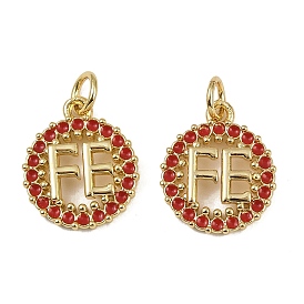 Латунные микро проложить кубического циркония подвески, плоский круглый со словом fe, долговечный, без кадмия и без свинца, стойки покрытие, с целью перехода в кольце