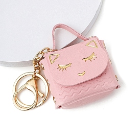 Cat Pattern PU Leather Mini Coin Purse Charm Keychain, Wallet Pouch, Portable Storage Bag for Women