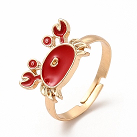 FireBrick Enamel Crab Adjustable Ring, Rack Plating Alloy Jewelry for Women, Nickel Free