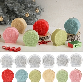 Christmas Theme DIY Candle Silicone Molds, for Candle Making, Flat Round, White