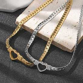 304 ожерелья из кубинской цепочки в форме сердца из нержавеющей стали для женщин