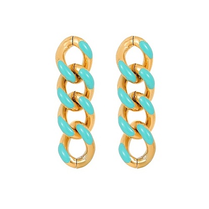 304 Stainless Steel Enamel Curb Chains Dangle Stud Earrings, Tassel Earrings