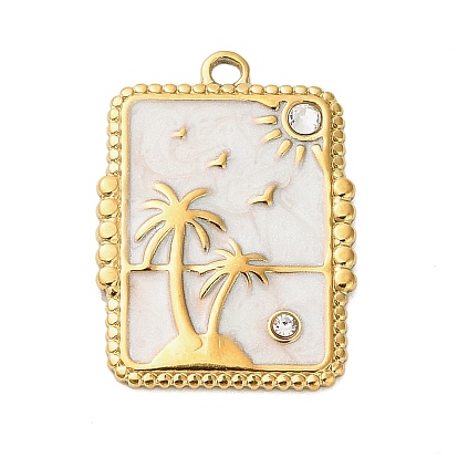 304 подвески из нержавеющей стали, прямоугольник с деревом, с эмалью и стразами