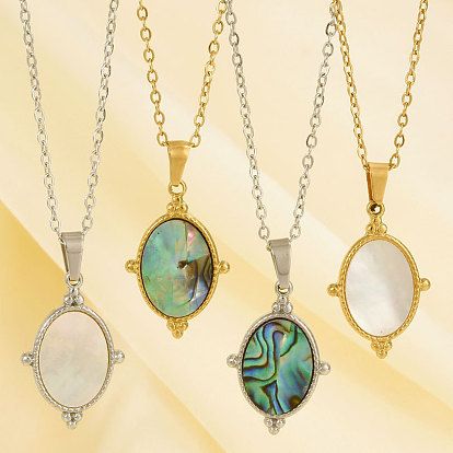 304 ожерелья с подвесками в форме овала из нержавеющей стали с натуральными ракушками