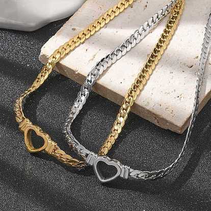 304 ожерелья из кубинской цепочки в форме сердца из нержавеющей стали для женщин