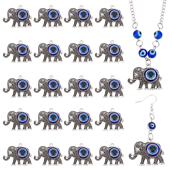 20 шт. Подвески из сплава в тибетском стиле, со смолой сглаза, слон