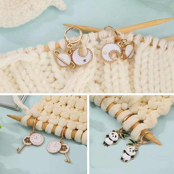 Подвесные маркеры петель с замком из сплава эмали, для вязания спицами и крючком, с железными застежками