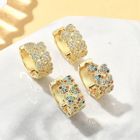 Серьги-кольца в форме сердца из латуни с микропаве из кубического циркония, без свинца и без кадмия, долговечный, реальный 18 k позолоченный