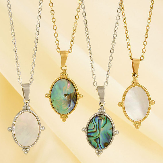 304 ожерелья с подвесками в форме овала из нержавеющей стали с натуральными ракушками