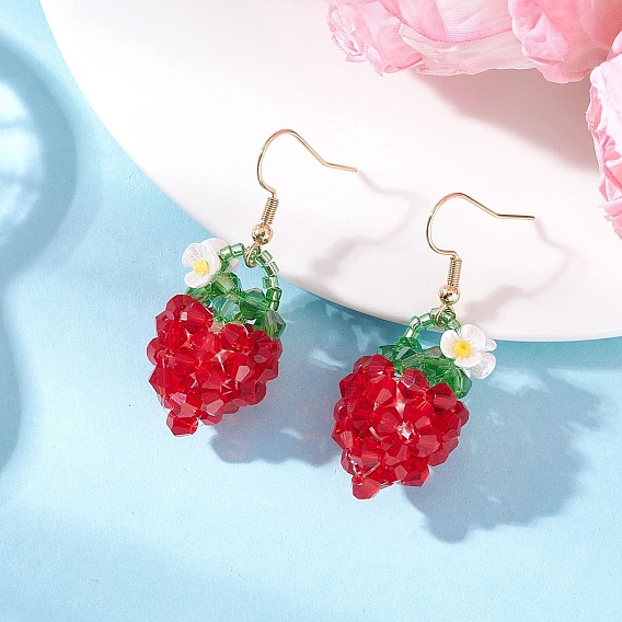 Серьги-подвески в виде клубничных зерен и стеклянных бусин., С 304 результатами из нержавеющей стали, золотые