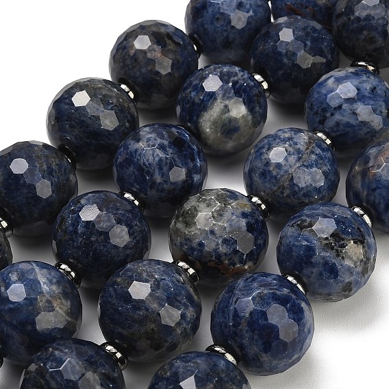 Natural Sodalite Beads Strands, Round, Faceted