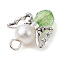 Imitation Pearl Acrylic Pendants, with Alloy Wings and Glass Beads, Angel