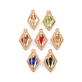 Rack Plating Eco-Friendly Iron Pendants, with Rhinestone, Cadmium Free & Nickel Free & Lead Free, Light Gold, Rhombus