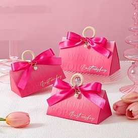 Boîtes à bonbons pliantes en carton, boîte d'emballage de cadeau de mariage, avec manche en bois