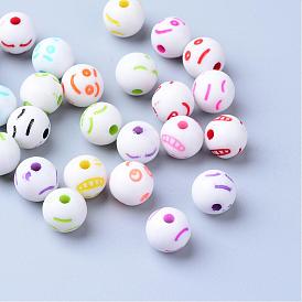 Craft Acrylic Beads, with Smiling Face, Round