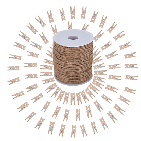 100шт. натуральные деревянные прищепки для рукоделия, с 1 рулоном джутового шнура земляного цвета, прищепки, ремесло клипы