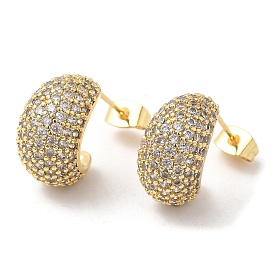 Cubic Zirconia Crescent Moon Stud Earrings, Brass Earrings for Women