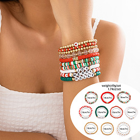 10 шт 10 стили рождественская тематика ручная работа полимерная глина heishi & ccb & акриловые бусины эластичные браслеты для женщин