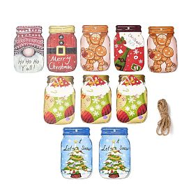 Christmas Theme MDF(Medium Density Fiberboard) Hanging Decorations, with Hemp Cord, Bottle Shape