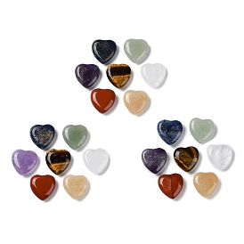 7Pcs 7 Styles Natural Mixed Gemstone Heart Palm Stones, Chakra Crystal Pocket Stone for Reiki Balancing Meditation Home Decoration