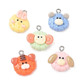 Милые подвески из непрозрачной смолы с изображением животных, очарование печенья, с петлей из нержавеющей стали, цвет нержавеющей стали