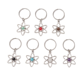 7шт. брелки из натуральных драгоценных камней, с разъемными кольцами для ключей из сплава и железа, цветок