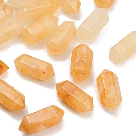 Natural Yellow Hematoid Quartz/Golden Healer Quartz Beads, Faceted, Hexagonal Double Terminated Point Bullet Beads