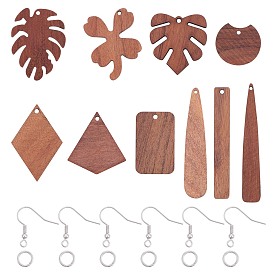 DIY Dangle Earring Makings, with Natural Wood Pendants, Iron Jump Rings & Earring Hooks