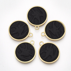 Smooth Surface Spray Painted Alloy Pendants, Flat Round, Matte Gold Color