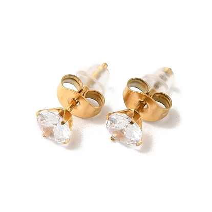 Acrylic Butterfly Pendant Necklace & Cubic Zirconia Diamond Stud Earrings, Golden 304 Stainless Steel Jewelry Set for Women