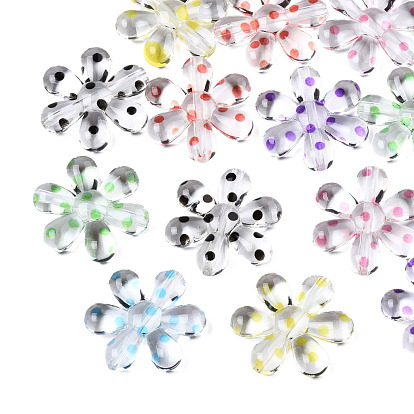 Perles acryliques transparentes, fleur avec motif à pois