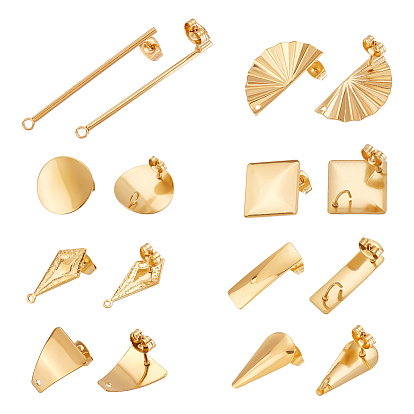 16 шт. 8 стиль 304 серьги-гвоздики из нержавеющей стали поиск, с петлями, колонна и прямоугольник и полукруглая и трапециевидная