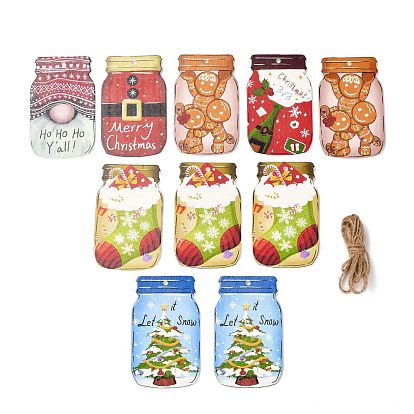 Christmas Theme MDF(Medium Density Fiberboard) Hanging Decorations, with Hemp Cord, Bottle Shape