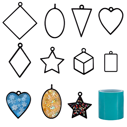 Electrophoresis Alloy Open Back Bezel Pendants, For DIY UV Resin, Epoxy Resin, Pressed Flower Jewelry, with Seamless Paper Tape