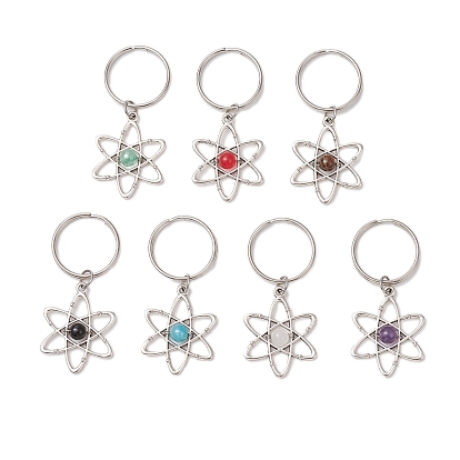 7шт. брелки из натуральных драгоценных камней, с разъемными кольцами для ключей из сплава и железа, цветок