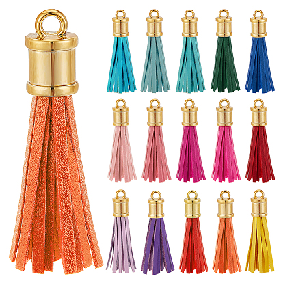 15шт 15 цвета искусственная кожа большие подвески с кисточками, с пластиковой фурнитурой