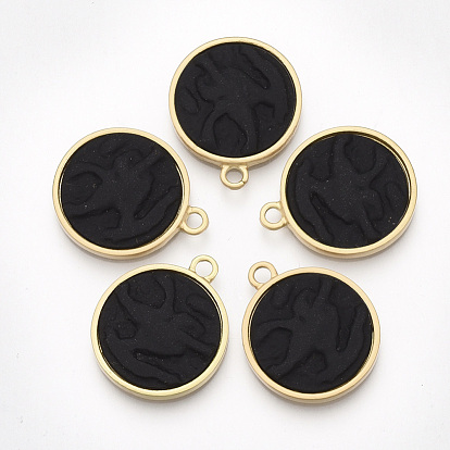 Smooth Surface Spray Painted Alloy Pendants, Flat Round, Matte Gold Color