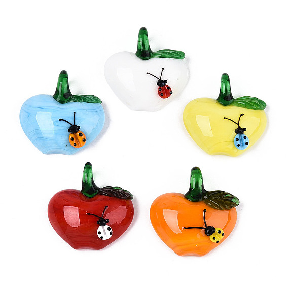 Подвески лэмпворк ручной работы, яблоко и божья коровка