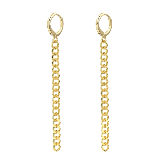 Brass Huggie Hoop Earrings, Curb Chain Tassel Earrings