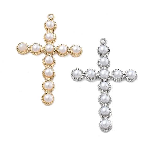 304 подвески из нержавеющей стали, крест прелести, с пластмассовой жемчужиной abs