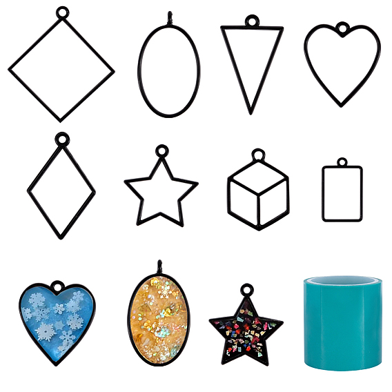 Electrophoresis Alloy Open Back Bezel Pendants, For DIY UV Resin, Epoxy Resin, Pressed Flower Jewelry, with Seamless Paper Tape