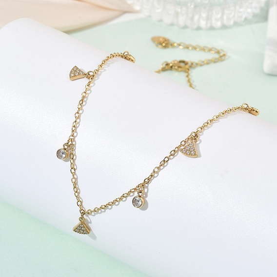 304 Колье из нержавеющей стали с треугольными кисточками, инкрустированными прозрачными кубическими циркониями, для женщин