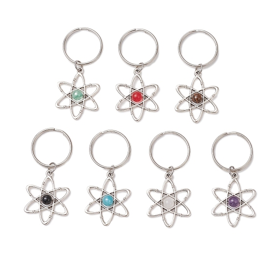 7шт. брелки из натуральных драгоценных камней, с разъемными кольцами для ключей из сплава и железа, цветок