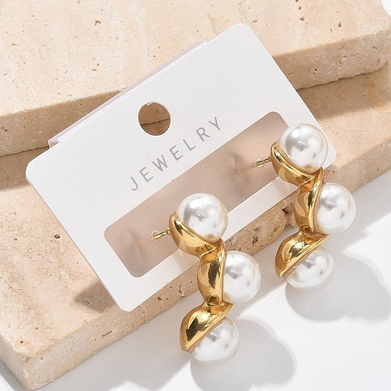 304 стальные круглые серьги стержня из нержавеющей, с пластиковой жемчужины, ионное покрытие (ip)