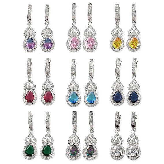 Серьги-кольца из латуни с микропаве и кубическим цирконием в форме тыквы, платина