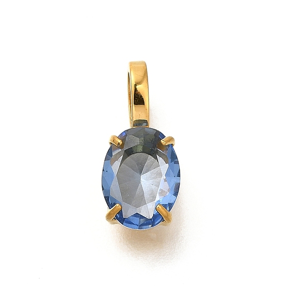 Ion Plating(IP) 304 Stainless Steel Rhinestone Pendants, Oval Charms, Real 14K Gold Plated