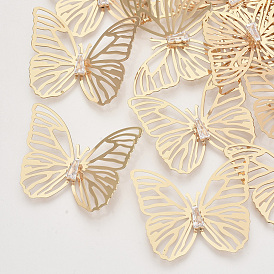 Brass Filigree Joiners Links, with Crystal Rhinestone, Cadmium Free & Nickel Free & Lead Free, Butterfly