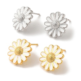 Rack Plating Brass Enamel Stud Earrings, Cadmium Free & Lead Free, Long-Lasting Plated, Daisy