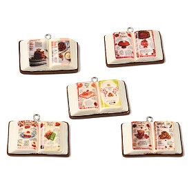 Opaque Resin Pendants, Dessert Recipe Book Charm, with Platinum Iron Loops