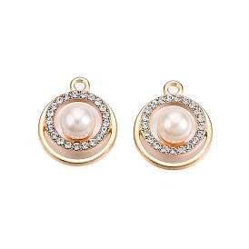 Alloy Rhinestone Pendants, with ABS Imitation Pearl, Cadmium Free & Lead Free, Flat Round Charms